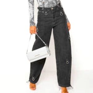 BRAND NEW MANIÉRE DE VOIR RING DETAIL BAGGY JEANS - WASHED BLACK